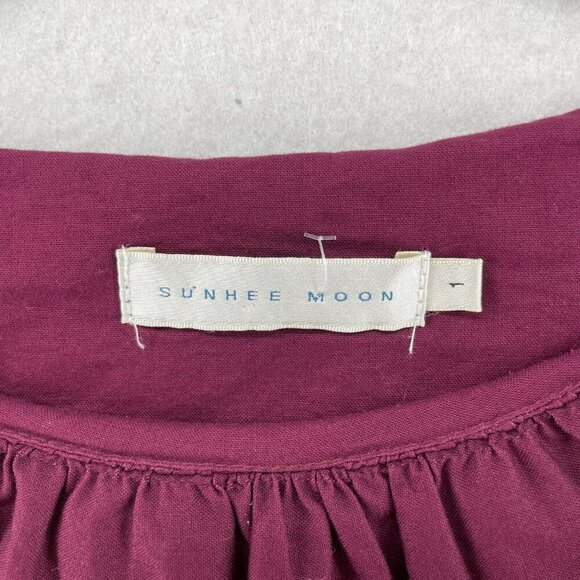 Sunhee Moon Dress Women's Sz 1 Purple Shift Round Neck Pleated Ruffle Sleeveless - Picture 8 of 9